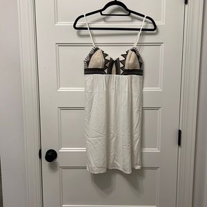Lovestitch M white and gray/tan embroidered adjustable spaghetti strap sundress